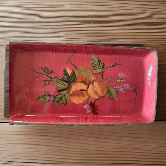Tracy The Octavia Hill Collection Rectangle Snack Tray Red Green Peaches Berry - Picture 2 of 5